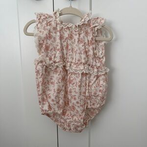 Noralee Floral Ruffle Baby Romper in Cream and Dusty Rose